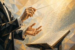 Abstract illustration of AI orchestration with flowing digital text, symbolizing prompt governance, risk control, compliance, and scalable enterprise AI.